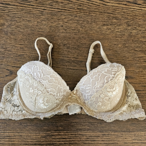 Hers by Herman Champagne Gold Sparkle Lace Push Up Bra Size Women's 36B - Picture 1 of 11